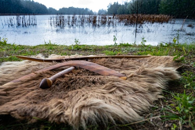 Aboriginal tools on a kangaroo skin